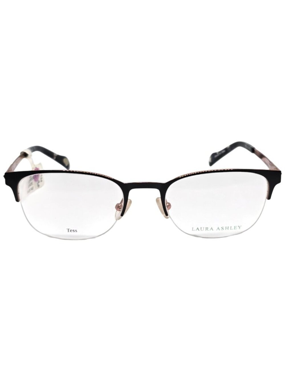 Laura Ashley Tess Womens Black & Rose Gold Semi-Rimless Eyeglass Frame 51-20-140